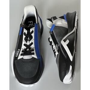 Fendi Flow Men's Leather/Fabric Sneakers Black/Blue 11 US (44) 7E1392 NIB $930